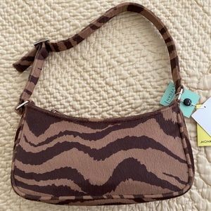 Monki | brown animal/zebra/tiger print shoulder bag; NWT